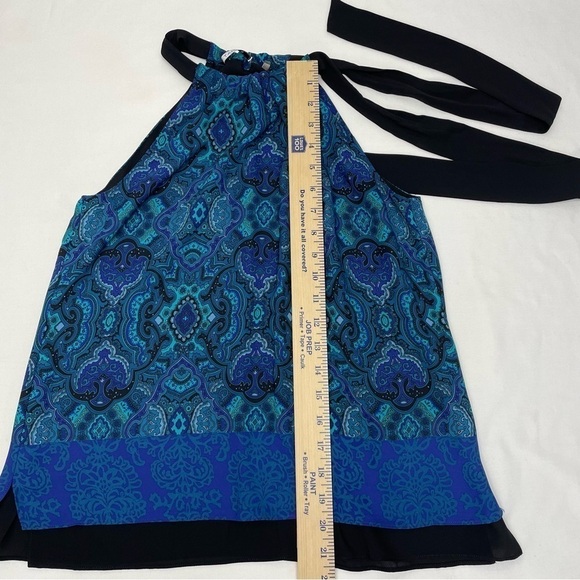 Tahari Turquoise and Black Halter Top Women’s Size XS Two-Tiered Ties at Neck - Picture 13 of 15